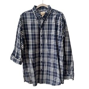 Blue Mountain Mens XLT Navy Blue White Plaid Cotton Shirt Tall Preppy Ivy League